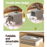Cat Litter Box Large Tray Kitty Toilet Enclosed Hooded Foldable Scoop Grey