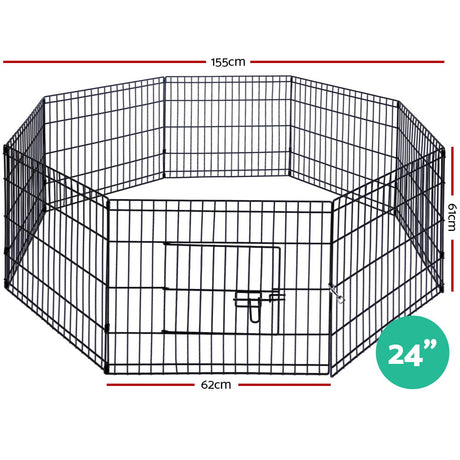 24" 8 Panel Dog Playpen Pet Fence Exercise Cage Enclosure Play Pen