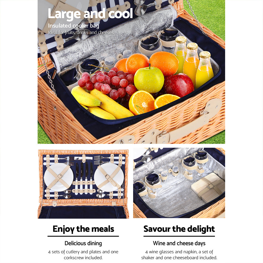 4 Person Picnic Basket Set Insulated Blanket