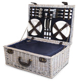 6 Person Picnic Basket Set Cooler Bag Insulated Blanket Plates Navy