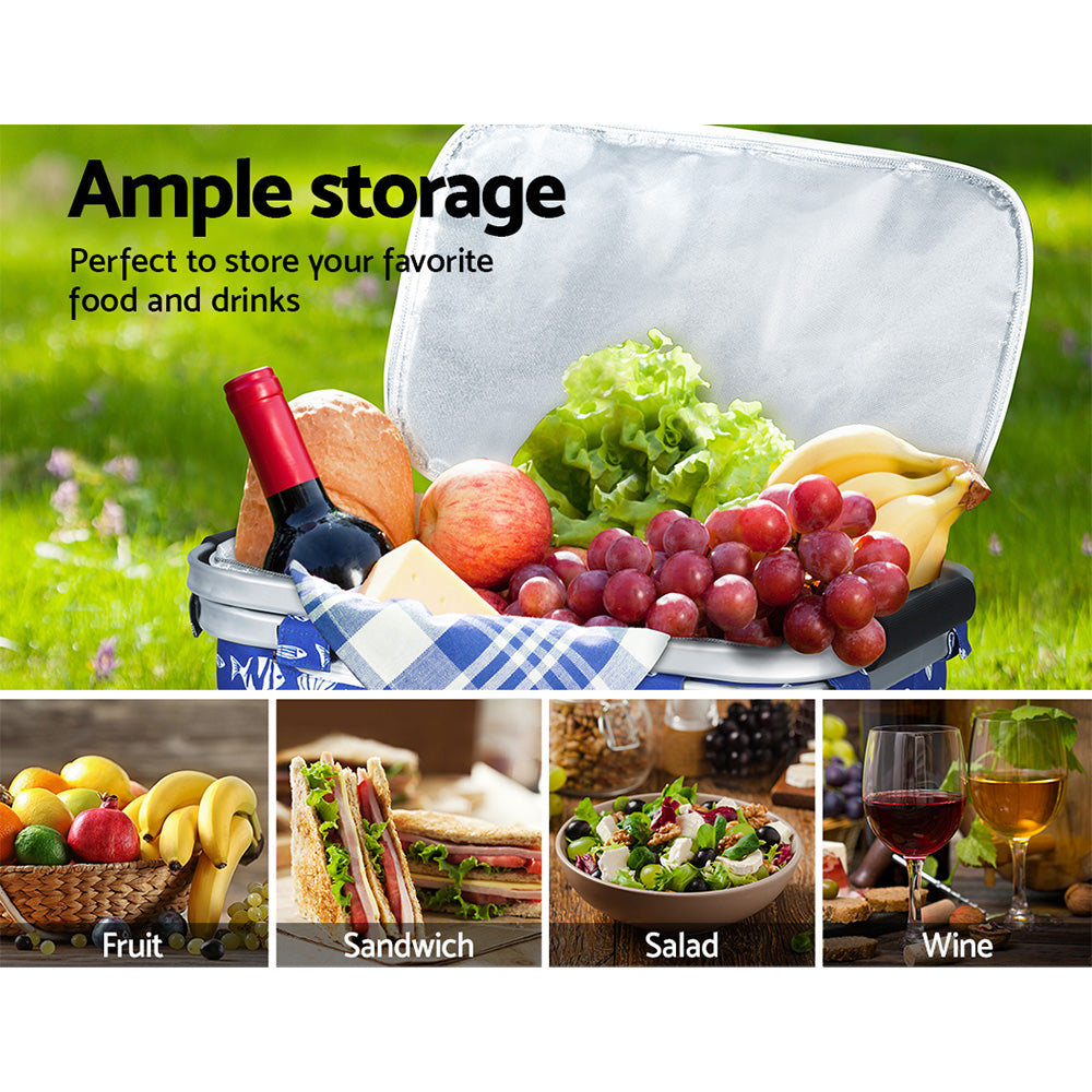 Picnic Basket Folding Bag Hamper Food Insulated Cover Storage