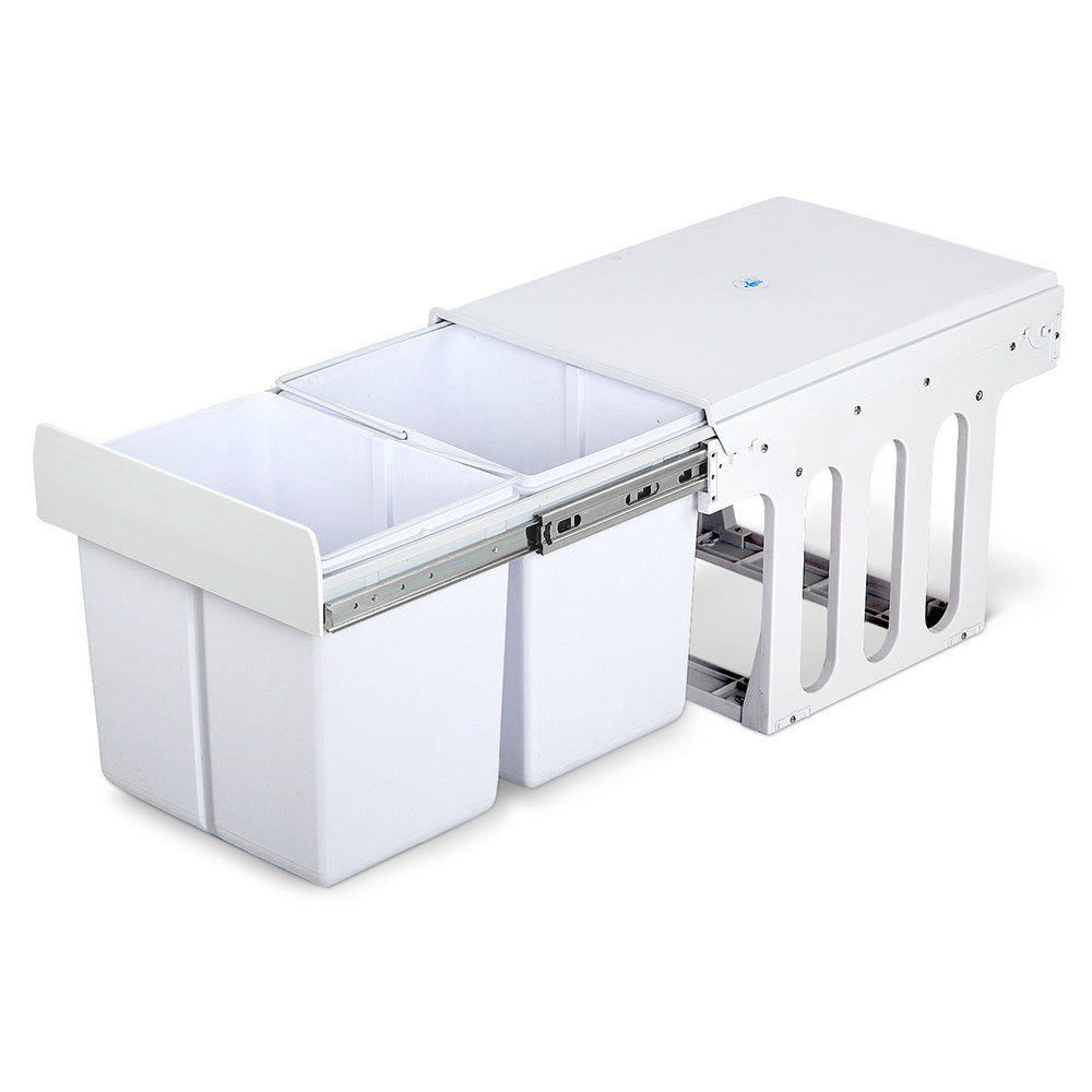 Pull Out Bin Kitchen Double Basket 2X15L White