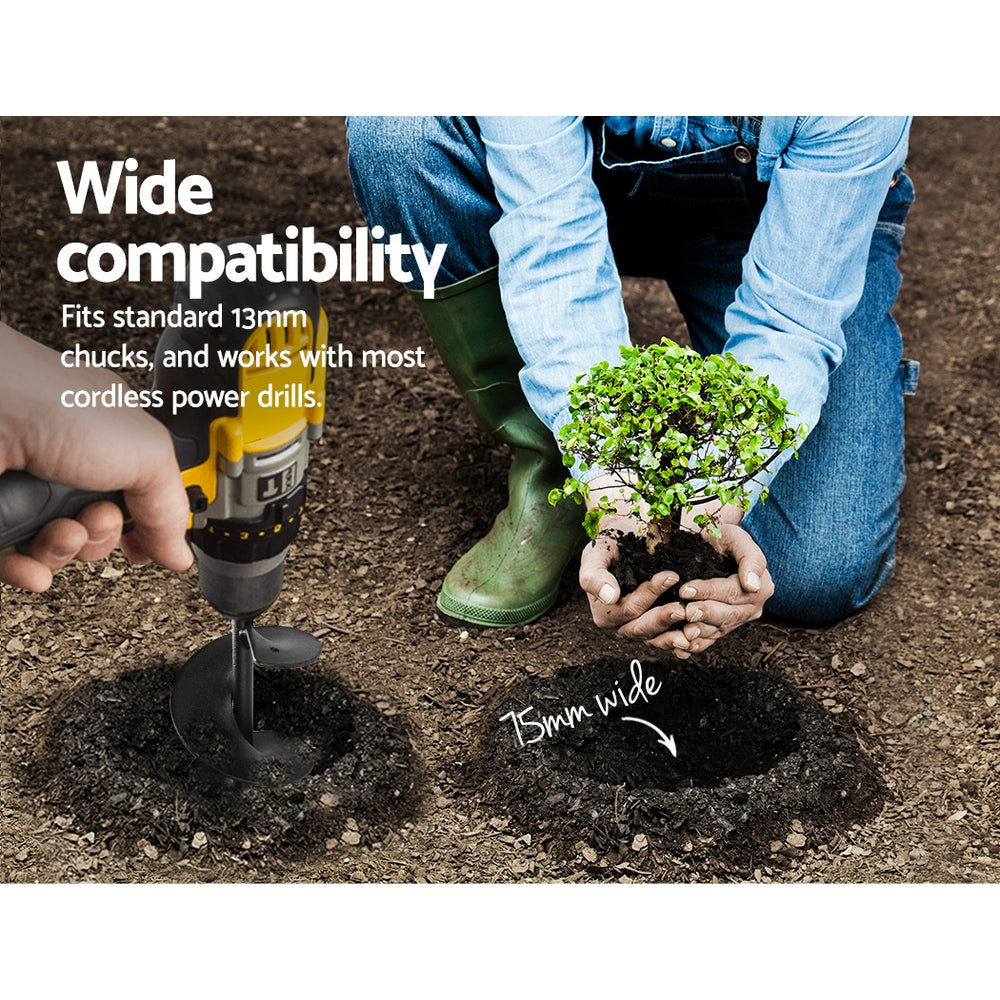 Power Garden Auger Small Earth Planter 75 X 600MM Black