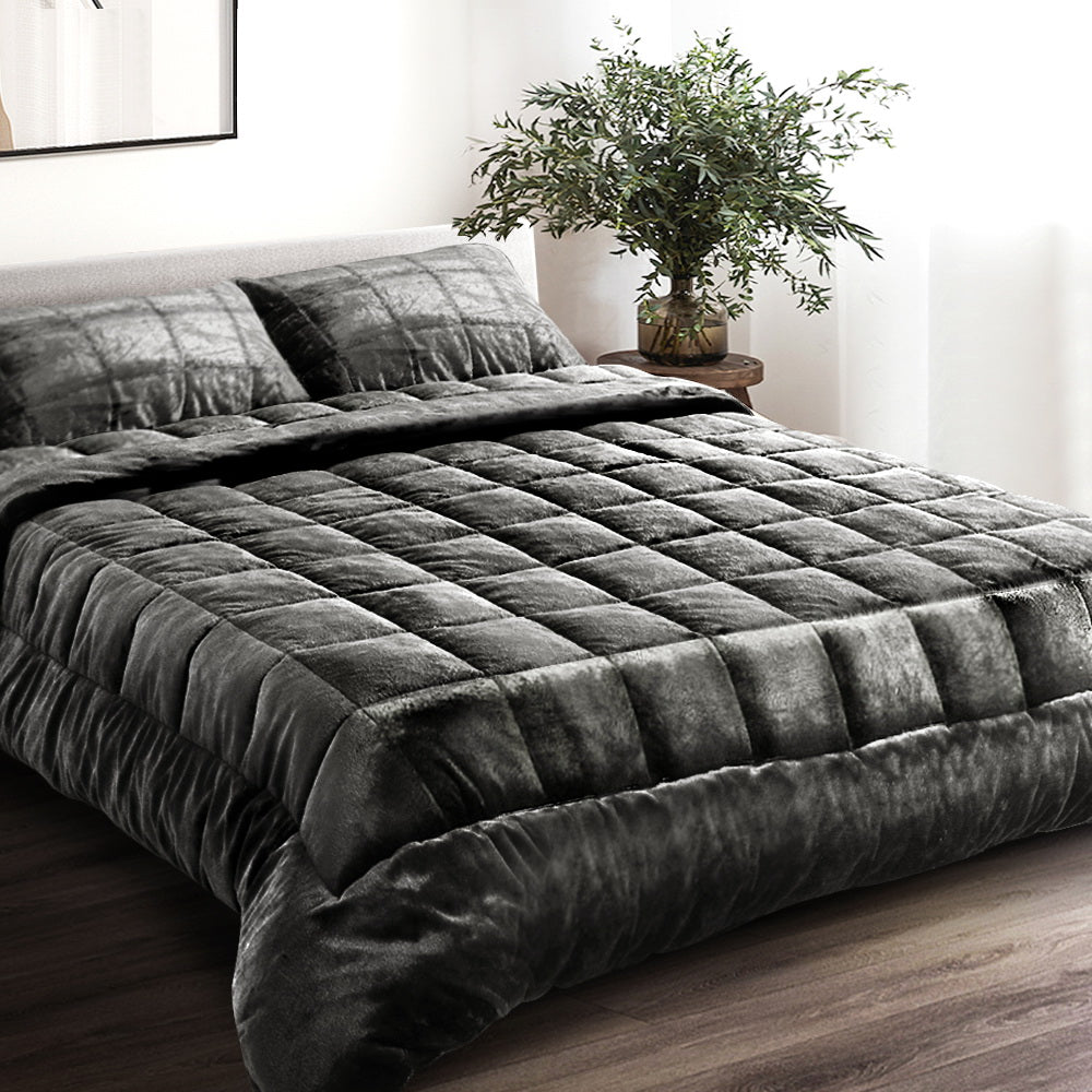 Faux Mink Quilt Charcoal Double