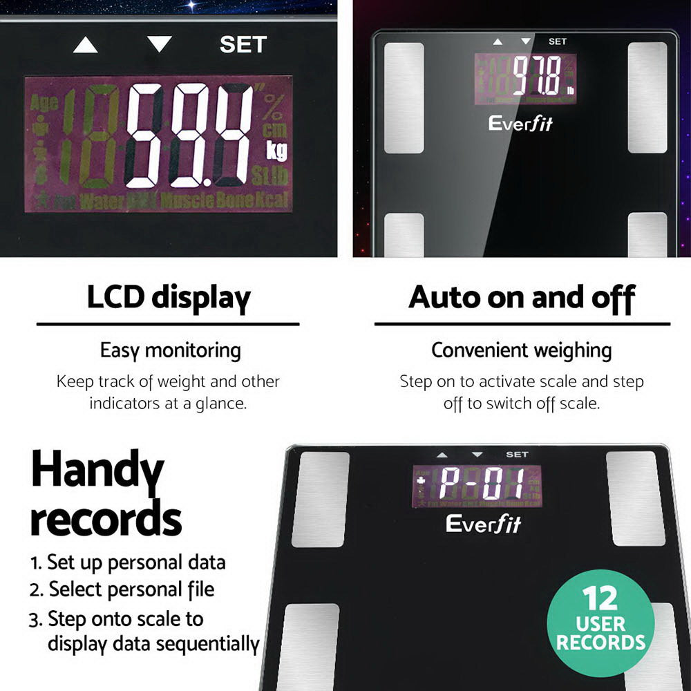 Body Fat Bathroom Scale Weighing BMI Monitor Gym 180KG