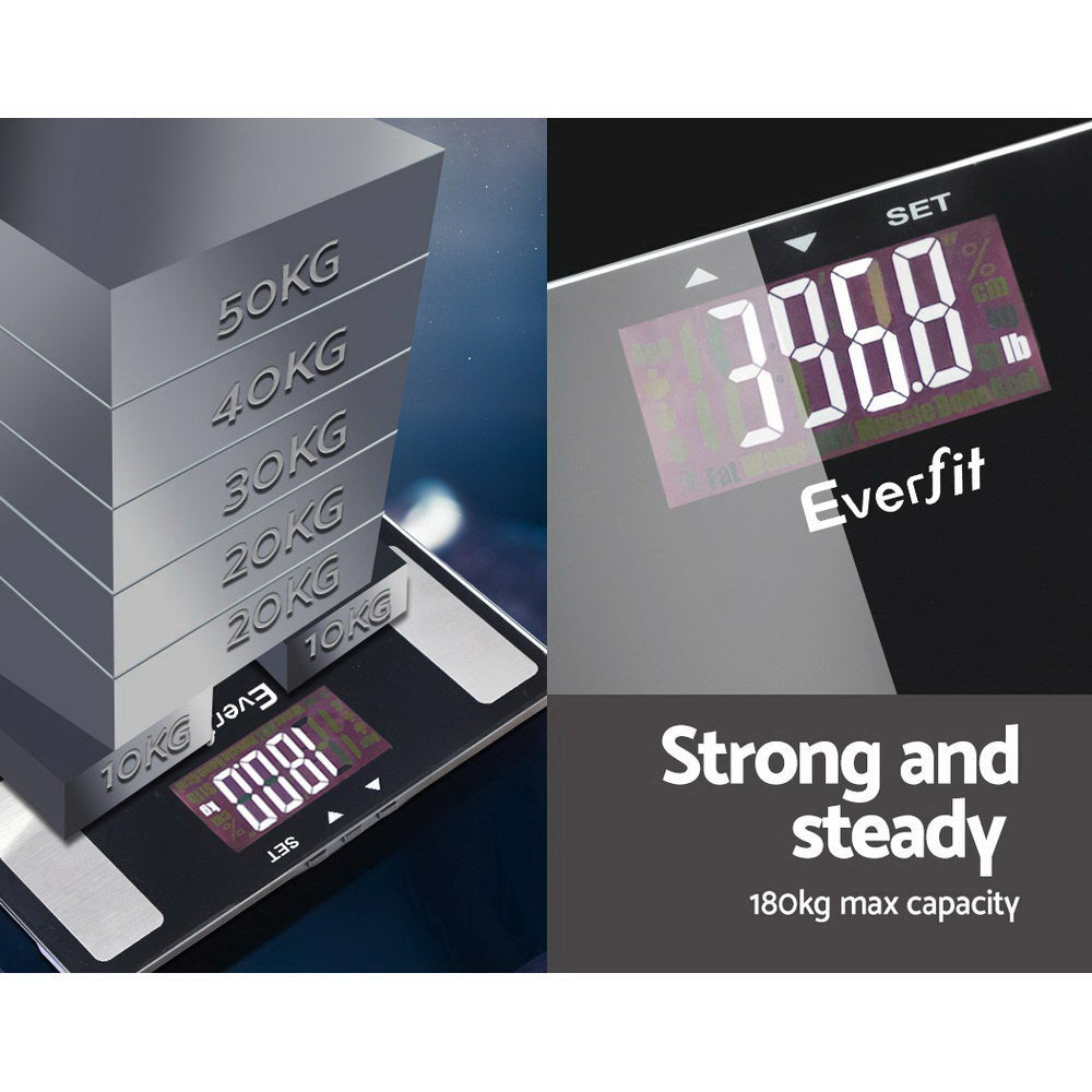 Body Fat Bathroom Scale Weighing BMI Monitor Gym 180KG