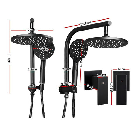 9'' Rain Shower Head Set Handheld Round High Pressure Twins Tap Black