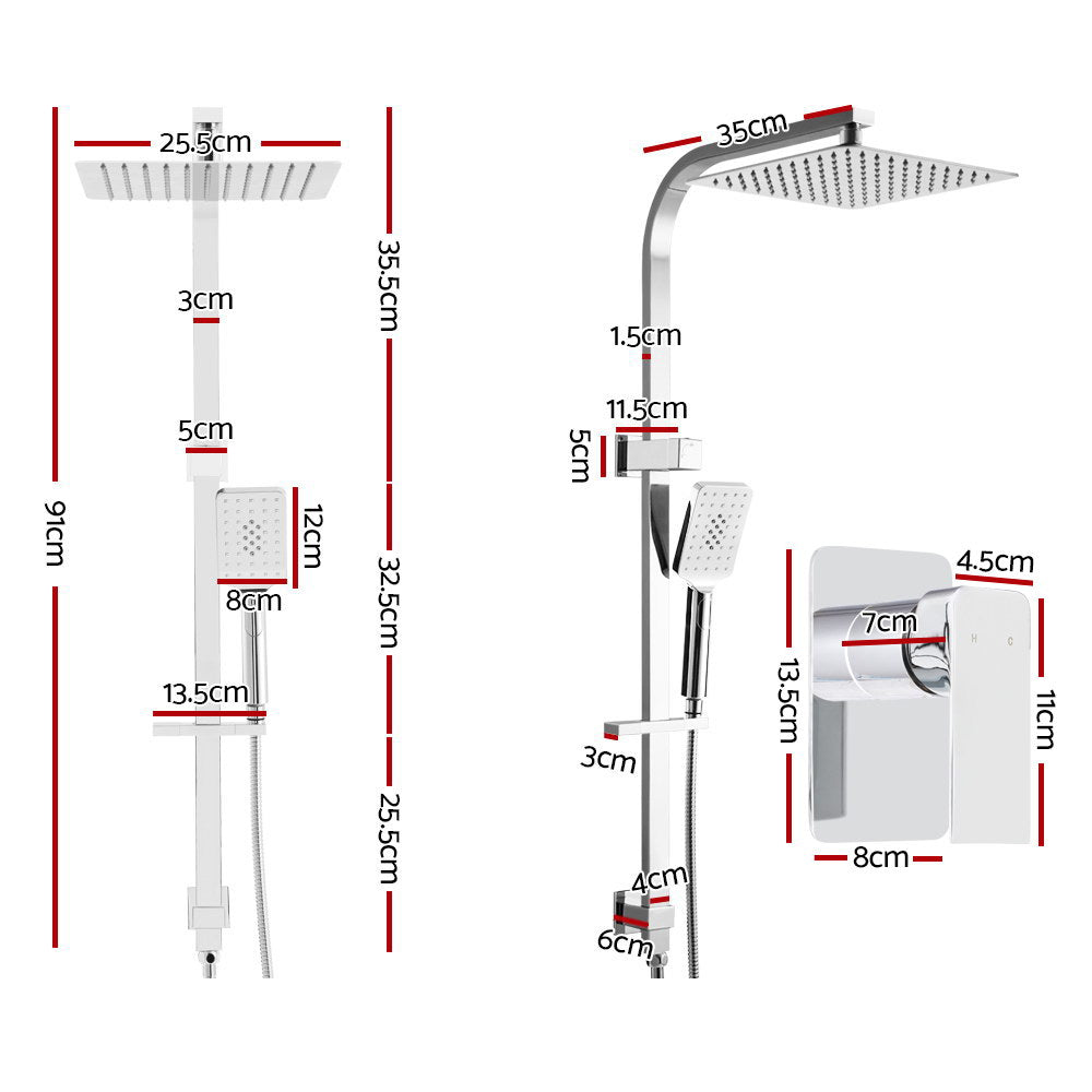 10'' Rain Shower Head Set Handheld Square High Pressure Mixer Tap Chrome