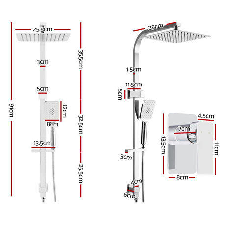 10'' Rain Shower Head Set Handheld Square High Pressure Mixer Tap Chrome