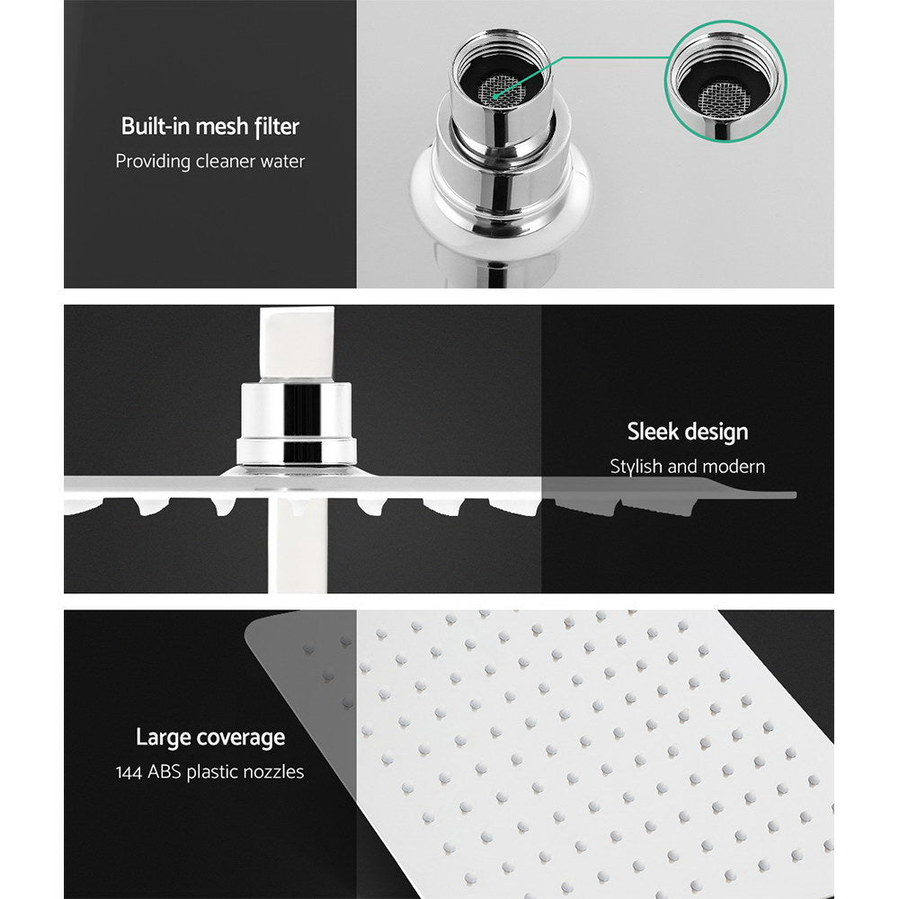 10'' Rain Shower Head Set Handheld Square High Pressure Mixer Tap Chrome