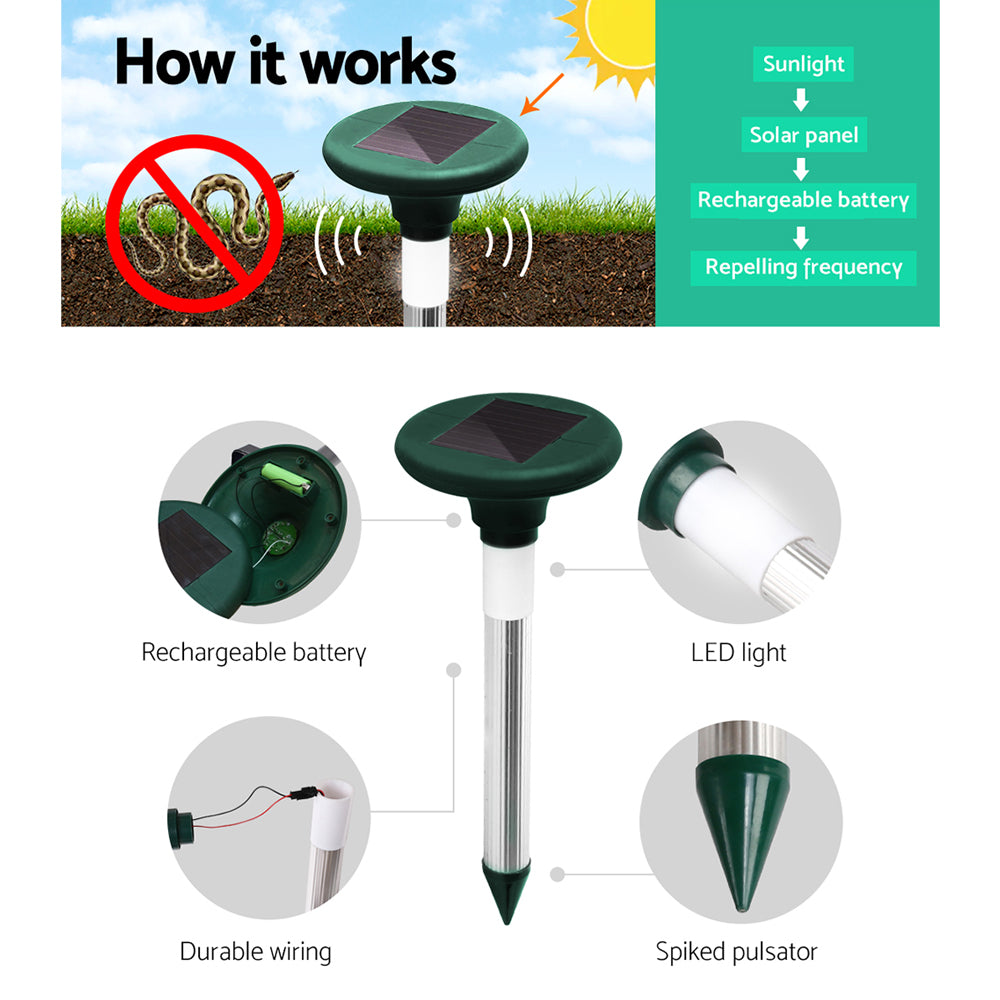 Snake Repeller Set of 12 Solar LED Pulse Plus Ultrasonic Pest Rodent Repellent
