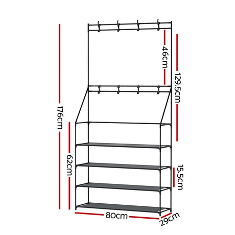 Shoe Rack Coat Hat Stand Hallway Shoes Storage Tree Metal Shelves Black