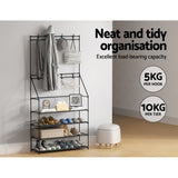 Shoe Rack Coat Hat Stand Hallway Shoes Storage Tree Metal Shelves Black