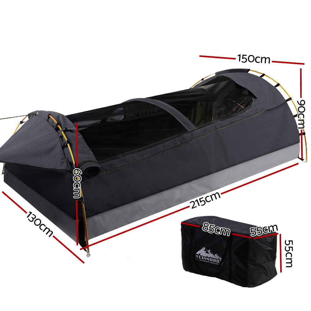 Double Swag Camping Swags Deluxe Canvas Tent Dark Grey