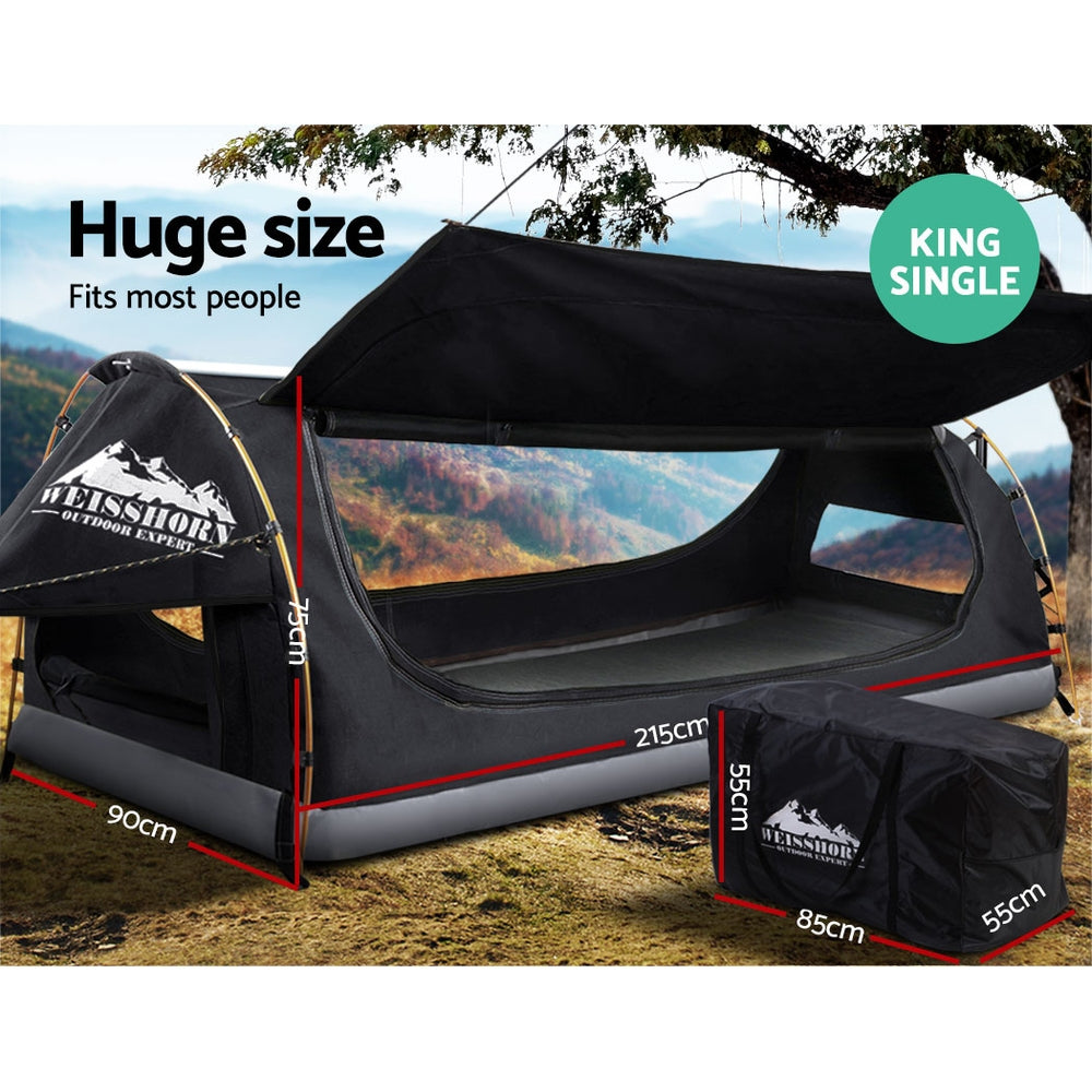 King Single Swag Camping Swags Canvas Free Standing Dome Tent Grey