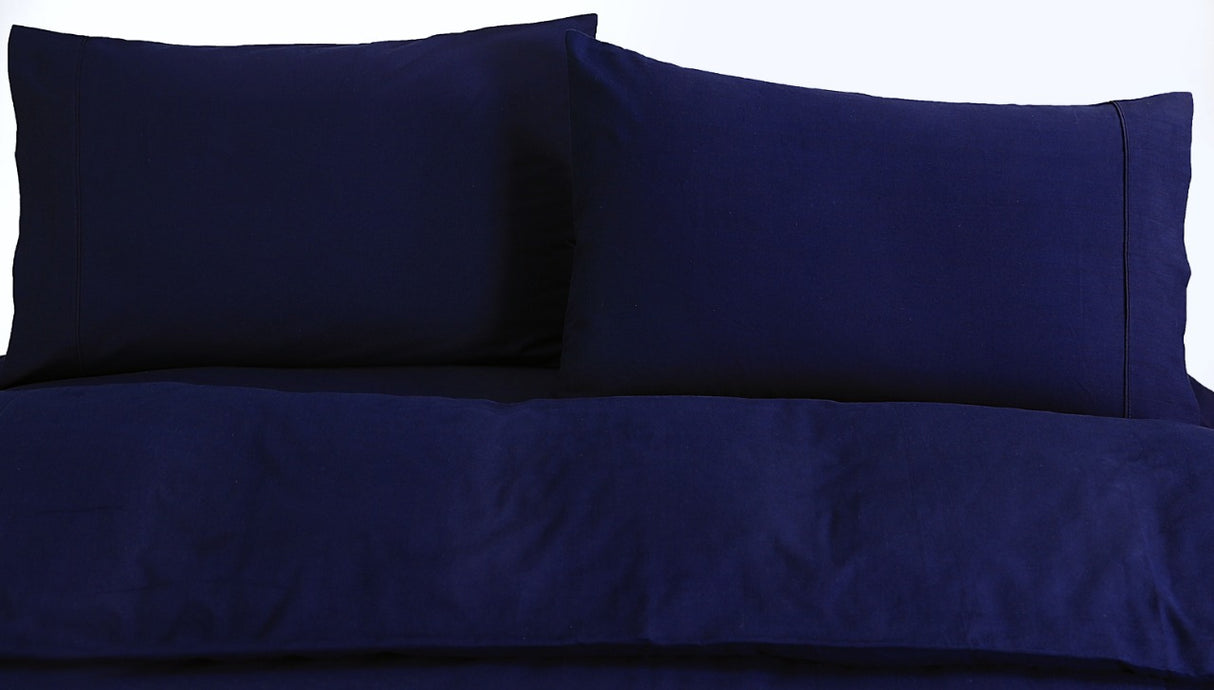 100% Egyptian Cotton Vintage Washed 500TC Navy Blue Double Quilt Cover Set