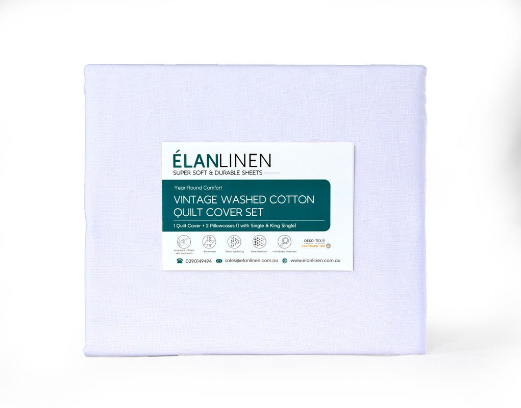 100% Egyptian Cotton Vintage Washed 500TC White Double Bed Sheets Set