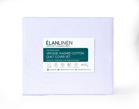 100% Egyptian Cotton Vintage Washed 500TC White King Single Bed Sheets Set