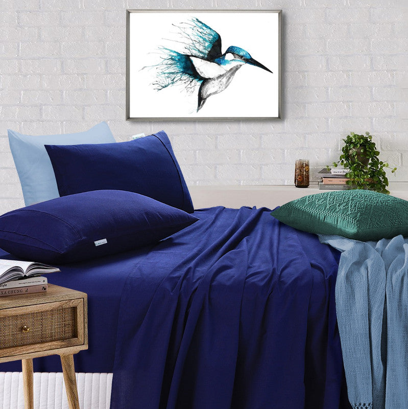 100% Egyptian Cotton Vintage Washed 500TC Navy Blue 50 cm Deep Mega King Bed Sheets Set