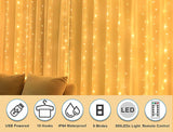 USB Powered 300 LED Curtain String Light with 8 Modes and Remote Control for Bedroom Party Wedding Decorations