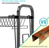 Stainless Steel 2-Tier Dish Drying Rack with Utensil Holder, Cutting Board Holder and Dish Drainer for Kitchen Counter (Black)