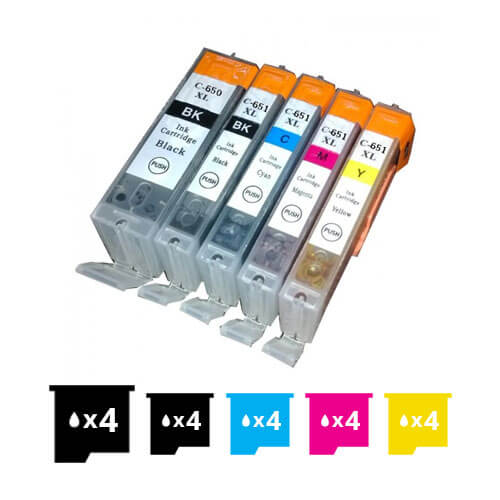 Compatible Premium 20 Pack PGI-650XL CLI-651XL High Yield Inkjet Cartridges [4BK,4PBK,4C,4M,4Y] - for use in  Printers