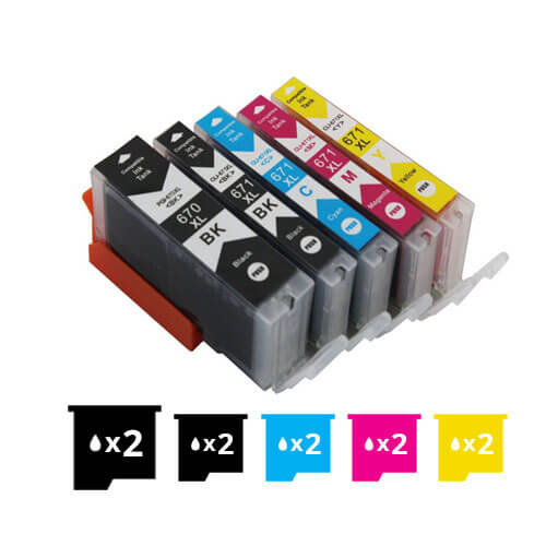 Compatible Premium 10 Pack PGI-670XL, CLI-671XL High Yield Inkjet Combo [2BK,2PBK,2C,2M,2Y] - for use in  Printers