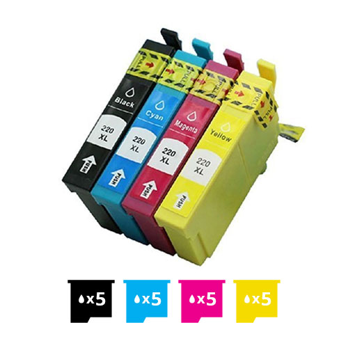 Compatible Premium 20 Pack 220XL (C13T294192-C13T294492) High Yield Ink Cartridges Combo [5BK,5C,5M,5Y] - for use in  Printers