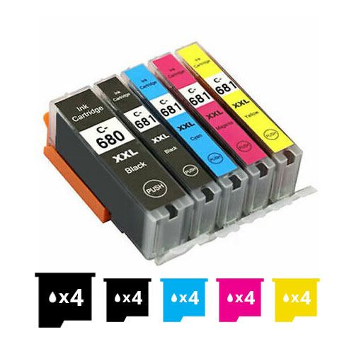 Compatible 20 Pack  PGI-680XXL CLI-681XXL Extra High Yield Compatible Inkjet Cartridges Combo [4BK,4PBK,4C,4M,4Y] - for use in  Printers