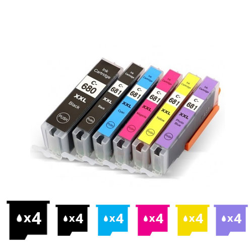 Compatible 24 Pack  PGI-680XXL CLI-681XXL Extra High Yield Compatible Inkjet Cartridges Combo [4BK,4PBK,4C,4M,4Y,4PB] - for use in  Printers