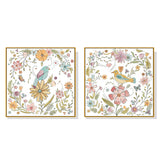 Wall Art 40cmx40cm Floral birds 2 Sets Gold Frame Canvas