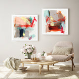 Wall Art 50cmx50cm Abstract Colourful Garden 2 Sets White Frame Canvas