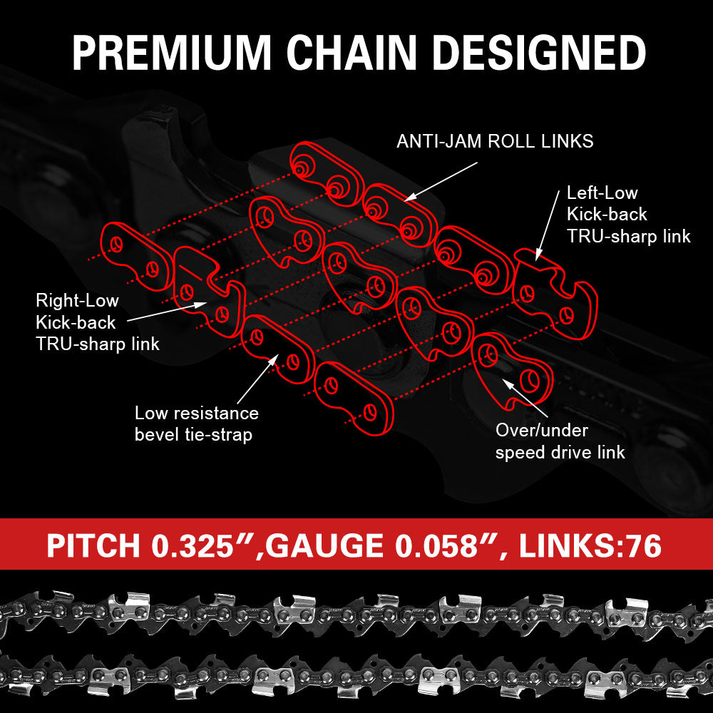 20'' Chainsaw Bar and Chain 0 .325 Pitch Gauge 76 Link Universal