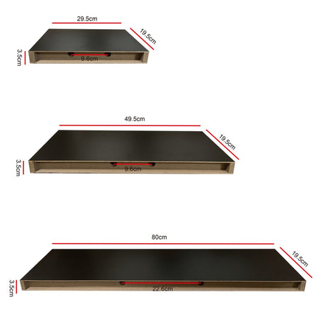 Floating Shelf Set of 3 Black EK-WS-100-SH