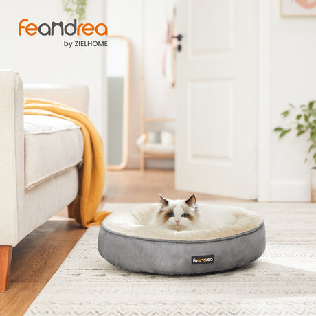 50cm Cat Dog Sofa Bed Round Shape Fabric Light Grey