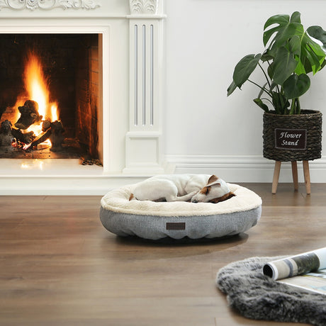 55cm Dog Sofa Bed Round Shape Fabric Grey