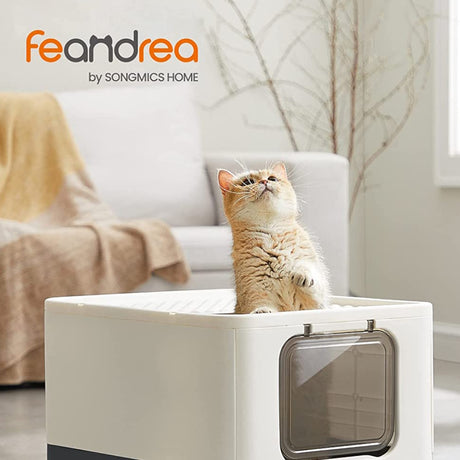Cat Litter Tray with Lid and Door Beige and Black PPT001W01