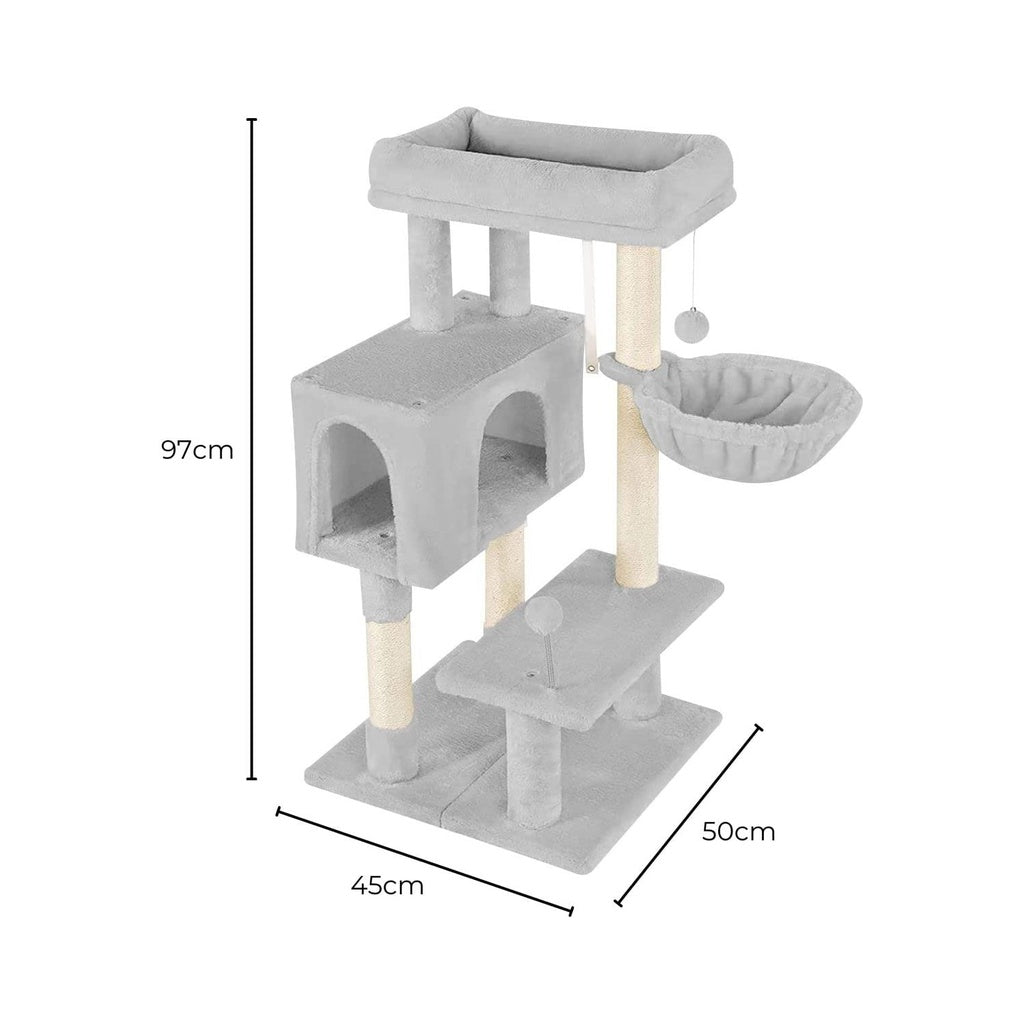 97cm Adjustable Base Plush Cat Tree Light Grey FI-CT-163-ZZ