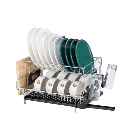 2-Tier Dish Drying Rack with Draining Board and Cup Holder GO-DR-100-YH