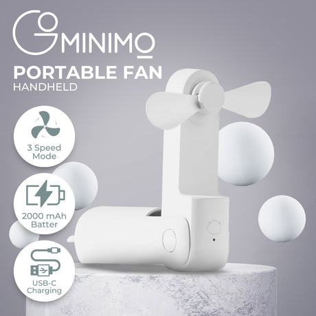 USB Rechargeable Portable Handheld Fan with 3 Speed(White) GO-HF-100-XHT