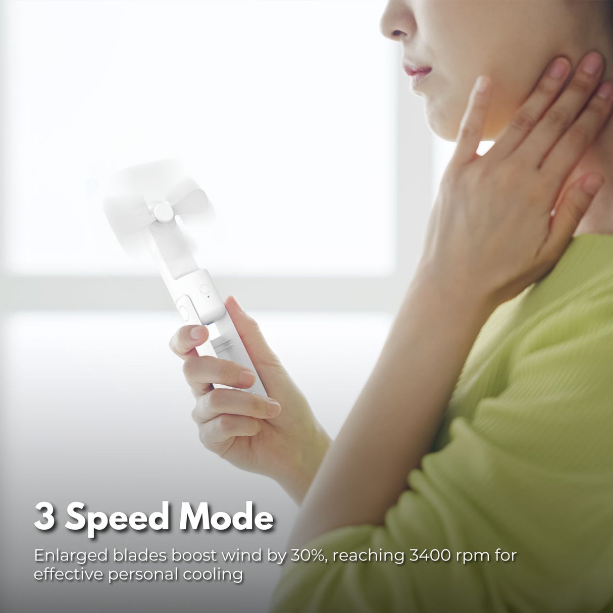 USB Rechargeable Portable Handheld Fan with 3 Speed(White) GO-HF-100-XHT