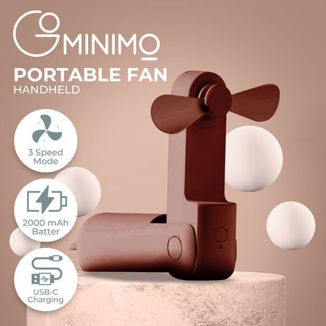 USB Rechargeable Portable Handheld Fan with 3 Speed(Brown) GO-HF-102-XHT