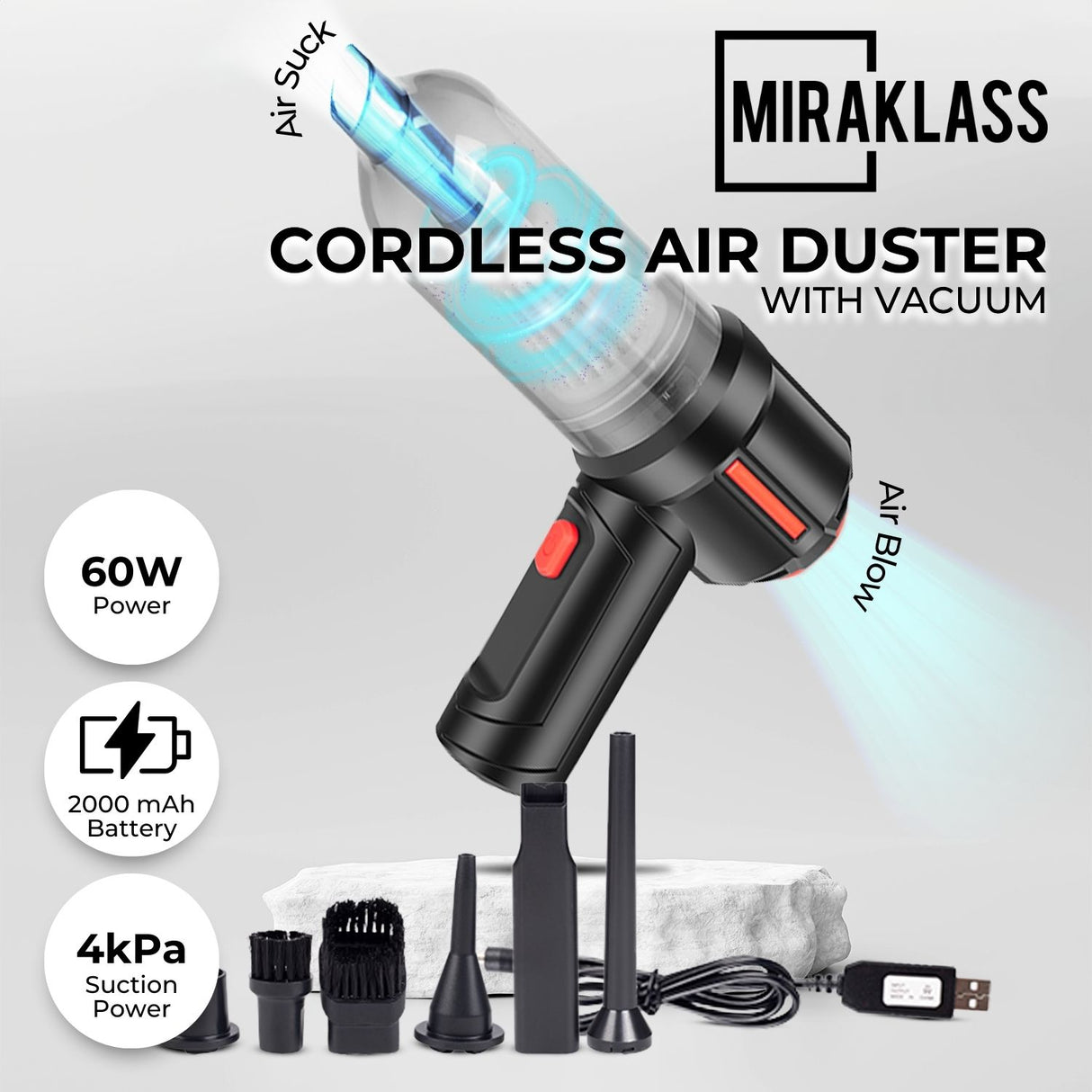 Cordless Air Duster with Vacuum (Black) MK-ADV-101-HL