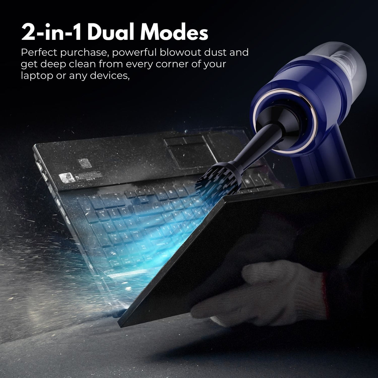 45000RPM 7.4V Rechargeable Cordless Air Duster and Car Vacuum Cleaner (Navy Blue) MK-AD-105-YE
