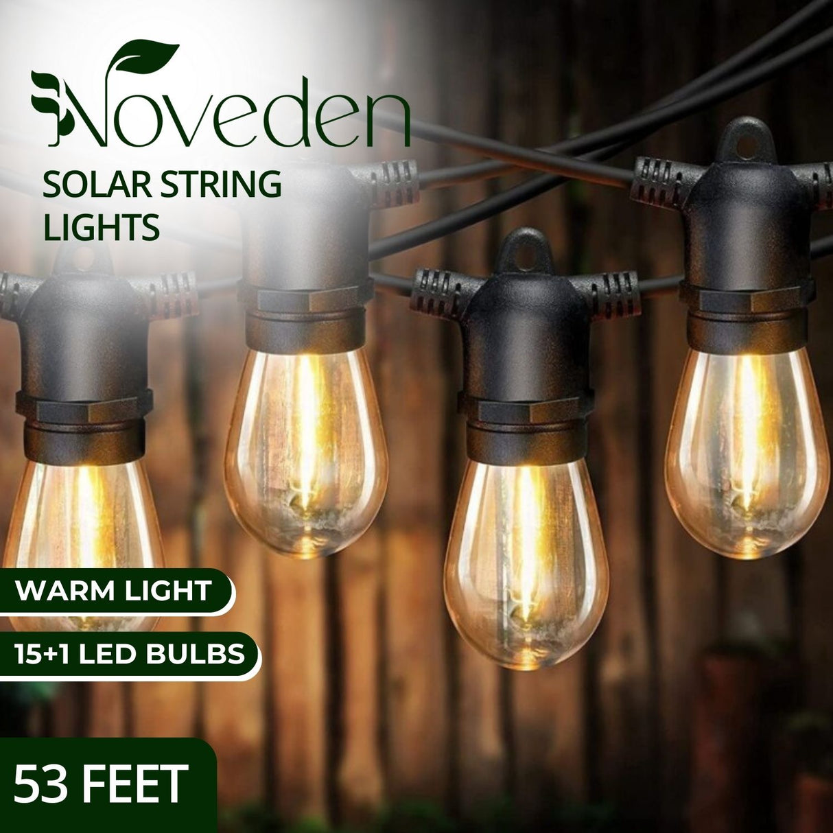 53FT 15+1 Bulbs LED Outdoor String Lights Garden Party Decoration