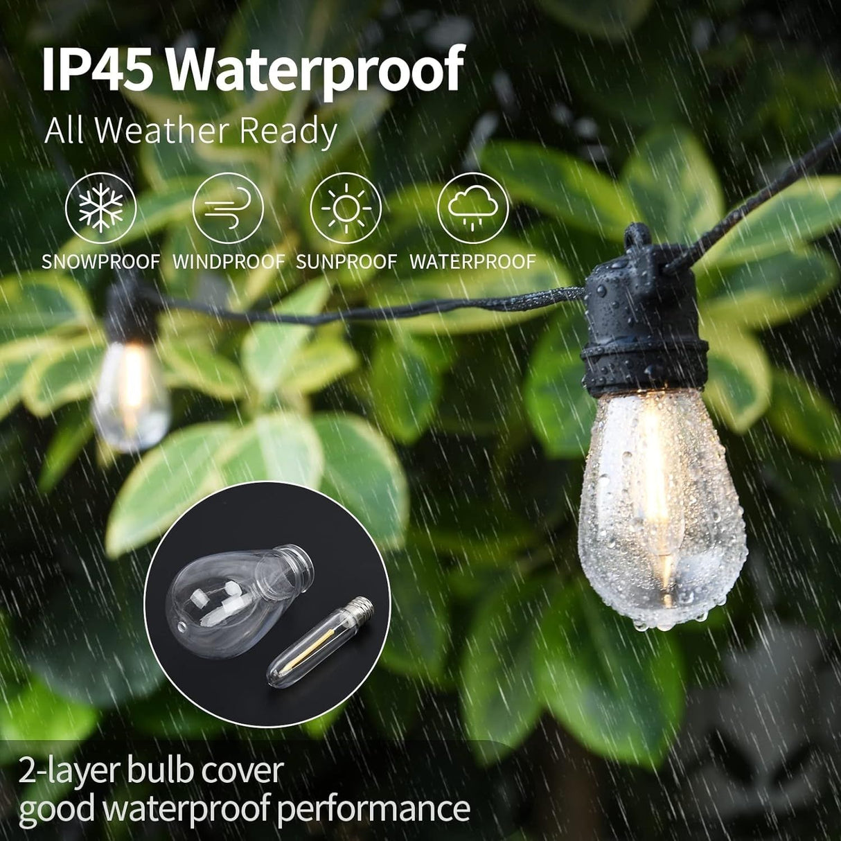 53FT 15+1 Bulbs LED Outdoor String Lights Garden Party Decoration