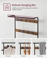 4-in-1 Coat Rack with Shoe Bench and 9 Removable Hooks Rustic Brown and Black HSR400B01V1
