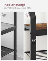 4-in-1 Coat Rack with Shoe Bench and 9 Removable Hooks Rustic Brown and Black HSR400B01V1