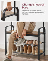 4-in-1 Coat Rack with Shoe Bench and 9 Removable Hooks Rustic Brown and Black HSR400B01V1
