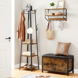 Coat Rack Stand with 3 Shelves Rustic Brown and Black LCR80X